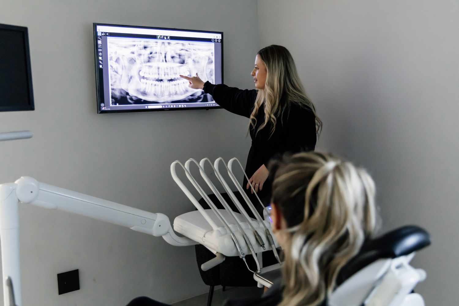 Restorative dentistry consultation with digital x-ray